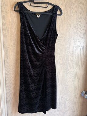 Sleeveless Black Velvet Wrap Midi Dress
